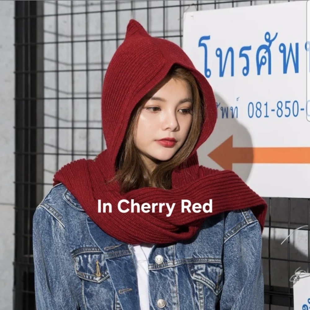 Cherry Red Hooded Scarf - Picture 5 of 13